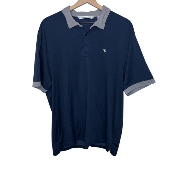 TRAVIS MATHEW Men's XL Contrast Short Sleeve Polo Golf Shirt Sporty Blue Gray - Picture 1 of 14